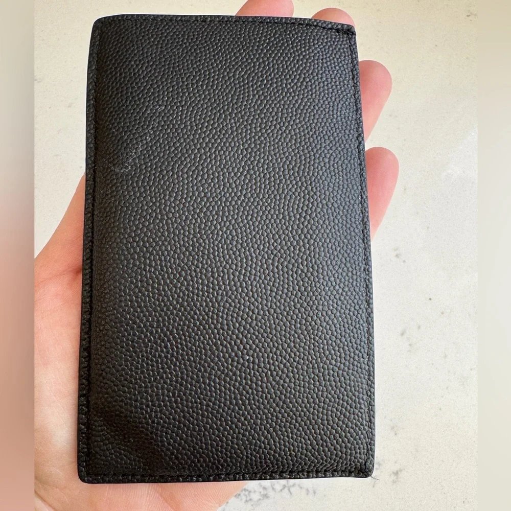 Saint Laurent (YSL) Unisex Pebbled Leather Card Holder in Black